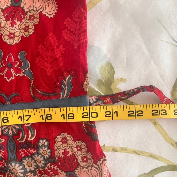 April Cornell Red Floral Pintuck Dress with Blue Trim “Firenze Dress” - Picture 10 of 13